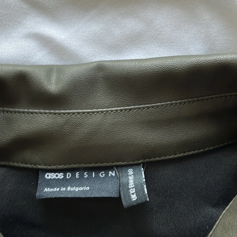 ASOS Olive Green Faux Leather Button-Down Shirt - Picture 2 of 16